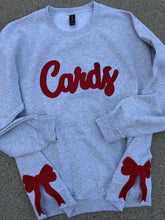 Load image into Gallery viewer, Grey Glitter Cardinals bow sweatshirt, CARDS, sweatshirt, Cardinals