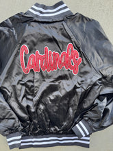 Load image into Gallery viewer, Cardinals cursive sequin Bomber jacket, Varsity bomber jacket, Satin jacket, baseball jacket