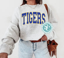 Load image into Gallery viewer, Tigers arch crewneck- Royal and yellow