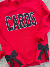 Load image into Gallery viewer, Glitter Cardinals bow sweatshirt, CARDS, sweatshirt, Cardinals