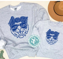 Load image into Gallery viewer, Wildcats sunglasses Shirt | Wildcats Sweatshirt| Blue leopard | Game Day t shirt | Cats shirt | Wildcat shirt| Mama and mini shirts