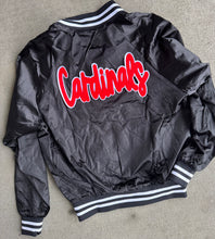 Load image into Gallery viewer, Cardinals cursive chenille Bomber jacket, Varsity bomber jacket, Satin jacket, baseball jacket