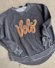 Load image into Gallery viewer, Vols sequin sweatshirt, Women’s, Tennessee shirt, Tennessee game day, Vols sequin script , TN, sequin, Bling, acid wash tunic sweatshirt,