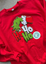 Load image into Gallery viewer, Green guy chenille patch sweatshirt, Christmas chenille patch, crewneck, Christmas shirt, Christmas party,  shirt, Christmas