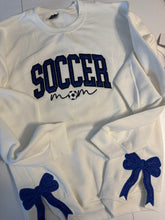 Load image into Gallery viewer, Custom Soccer Mom glitter Side Bows Sweathirt