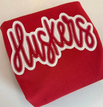 Load image into Gallery viewer, Custom Huskers Shirt, personalized school mascot tee, School spirit tee, Embroidered shirt, Mascot, School Spirit shirt, Game Day,