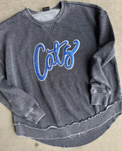 Load image into Gallery viewer, Charcoal grey Cats sequin cursive acid wash Sweatshirt |Wildcats | Womens sweatshirt | Oversized sweatshirt |