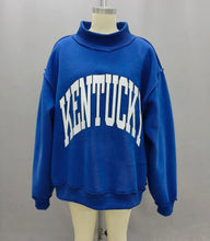 Load image into Gallery viewer, Blue KY oversized reversible mock neck sweatshirt