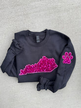 Load image into Gallery viewer, Black and pink Kentucky sequin shirt |Wildcat sequin paw print| sparkle| Adult | Gameday | Ky shirt | Embroidered |