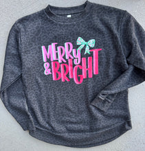 Load image into Gallery viewer, Merry and Bright Christmas sweatshirt, Leopard, Rounded Hem