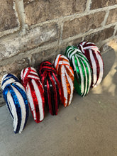 Load image into Gallery viewer, Gameday sequin headband, Seed Bead, blue knotted, preppy headband, comfy headband, trendy headband, gameday, football