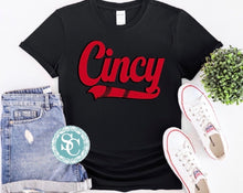 Load image into Gallery viewer, Black Cincy laces baseball shirt, Cincinnati baseball shirt, Reds baseball shirt