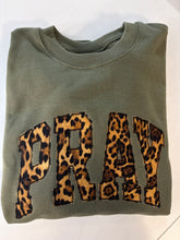 Load image into Gallery viewer, PRAY leopard Crewneck Sweatshirt, Applique, Leopard