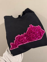 Load image into Gallery viewer, Black and pink Kentucky sequin shirt |Wildcat sequin paw print| sparkle| Adult | Gameday | Ky shirt | Embroidered |