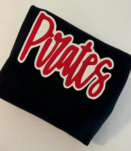 Load image into Gallery viewer, Pirates cursive embroidered shirt, custom school mascot shirt, school spirit