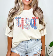 Load image into Gallery viewer, USA Shirt| Gingham Fourth of July T shirt | Patriotic shirt| Comfort Colors