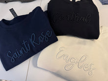 Load image into Gallery viewer, Embroidered puff Personalized school and mascot sweatshirt