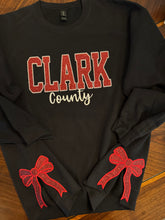 Load image into Gallery viewer, Glitter Clark County bow sweatshirt, CARDS, sweatshirt, Cardinals
