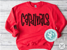Load image into Gallery viewer, Red and black Cardinals handwritten shirt, cardinals gameday shirt