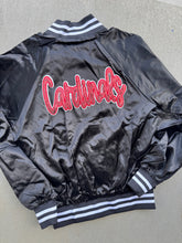 Load image into Gallery viewer, Cardinals cursive sequin Bomber jacket, Varsity bomber jacket, Satin jacket, baseball jacket