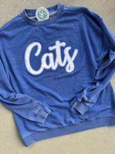 Load image into Gallery viewer, Cats cursive acid wash Sweatshirt |Wildcats | Womens Blue sweatshirt | Oversized sweatshirt |