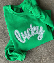 Load image into Gallery viewer, Green St. Patrick’s Day sequin shirt, Lucky green sequin shirt, t shirt,sweatshirt, St. Pattys Day shirt, Irish, Sparkle green,