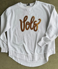 Load image into Gallery viewer, Vols sequin sweatshirt, Women’s, Tennessee shirt, Tennessee game day, Vols sequin script , TN, sequin, Bling, acid wash tunic sweatshirt,