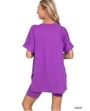 Load image into Gallery viewer, S-L Violet Zenana Microfiber Round neck top with biker shorts set