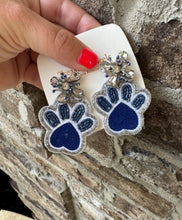 Load image into Gallery viewer, Blue and White game day earrings, Wildcat paw earrings, Student gifts, Bead earrings, College game day jewelry, Gifts for grads, Kentucky