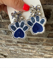 Load image into Gallery viewer, Blue and White game day earrings, Wildcat paw earrings, Student gifts, Bead earrings, College game day jewelry, Gifts for grads, Kentucky