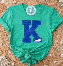 Load image into Gallery viewer, Kentucky K Shirt| K shirt | Game Day t shirt | Cats shirt | Kentucky Sweatshirt | State| Green KY shirt
