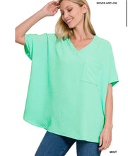 Load image into Gallery viewer, S-XL Mint Zenana WOVEN AIRFLOW V-NECK DOLMAN SHORT SLEEVE TOP