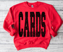 Load image into Gallery viewer, Red and Black Cards oversized print Gameday Sweatshirt