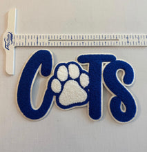 Load image into Gallery viewer, Wildcats chenille patch, Royal blue and white, Kentucky patch, white glitter backing, Wildcats game day, iron on patch, diy patch, Paw print