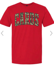 Load image into Gallery viewer, Camo CARDS varsity arch- RED