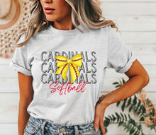 Load image into Gallery viewer, Cardinals softball with bow gameday shirt