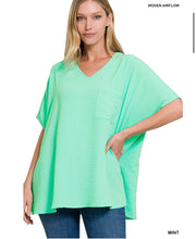 Load image into Gallery viewer, S-XL Mint Zenana WOVEN AIRFLOW V-NECK DOLMAN SHORT SLEEVE TOP