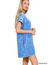 Load image into Gallery viewer, S-L Ocean Blue Zenana Cotton mineral washed summer t shirt dress