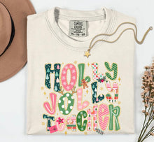 Load image into Gallery viewer, Holly Jolly Teacher Christmas shirt- Ivory Comfort Colors