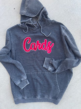 Load image into Gallery viewer, Cardinals velour cursive hooded sweatshirt, Cardinals sweatshirt, Cardinals shirt,school sweatshirt, tunic sweatshirt