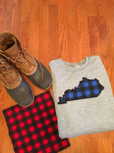 Load image into Gallery viewer, Buffalo Plaid state sweatshirt, ANY STATE, Blue Buffalo Plaid, Red Buffalo Plaid, Kentucky State sweatshirt, State Outline Sweatshirt