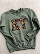 Load image into Gallery viewer, Crewneck State Sweatshirt, Custom ANY state, Adult, Youth, Toddler, Ky sweatshirt, Kentucky shirt, Kentucky sweatshirt, Applique, Leopard