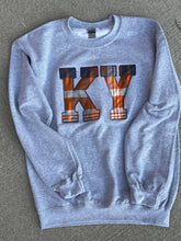 Load image into Gallery viewer, Custom State Pride Embroidered Fall Plaid Applique Sweatshirt | KY Orange and Navy Plaid | Create Your Own State Shirt | Adult Toddler Kids