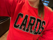 Load image into Gallery viewer, Cardinals sweatshirt, Adult, Youth, Toddler CARDS, sweatshirt, Sequin , sweatshirt, Applique, Cardinals