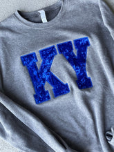 Load image into Gallery viewer, Custom State embroidered sweatshirt| State abbreviation| KY sweatshirt | velour | State Shirt | Adult Toddler Youth Kids|Kentucky sweatshirt