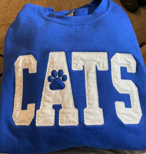Load image into Gallery viewer, CATS embroidered sweatshirt, Adult, Youth, Toddler, Kentucky shirt, Kentucky shirt,Applique, Paw print, Wildcats school spirit shirt