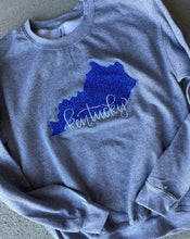 Load image into Gallery viewer, Kentucky state sweatshirt, Adult, Youth, Toddler UK sweatshirt, Ky sweatshirt, Kentucky shirt, Kentucky State sweatshirt,Applique, sequin