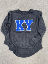 Load image into Gallery viewer, KY Sweatshirt| Glitter KY Applique Sweatshirt | Varsity letters |Black leopard| Oversized raw hem| Embroidered
