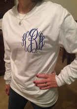 Load image into Gallery viewer, Monogrammed t shirt, short sleeve, long sleeve, crewneck Embroidered monogram shirt, Personalized shirt, Monogram shirt