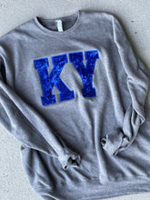 Load image into Gallery viewer, Custom State embroidered sweatshirt| State abbreviation| KY sweatshirt | velour | State Shirt | Adult Toddler Youth Kids|Kentucky sweatshirt